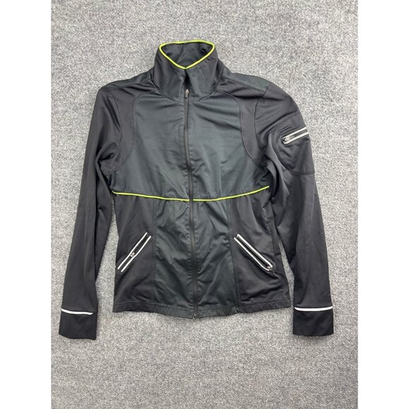 Athleta Reflective Track Jacket Women's Small Black Full Zip Pockets Mock Neck - Picture 1 of 6